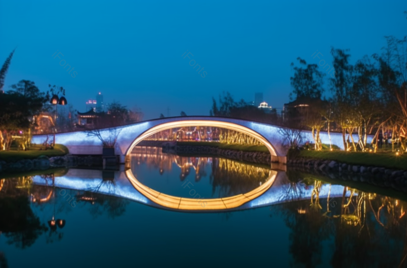 湖中的桥的公园夜景,高清,摄影图,摄影图片,图片大全,摄影图免费下载